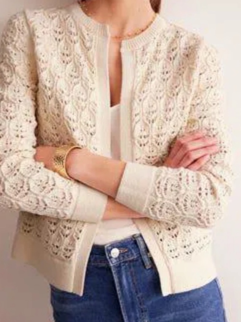 Boden Cream Open Knit Cardigan NWT